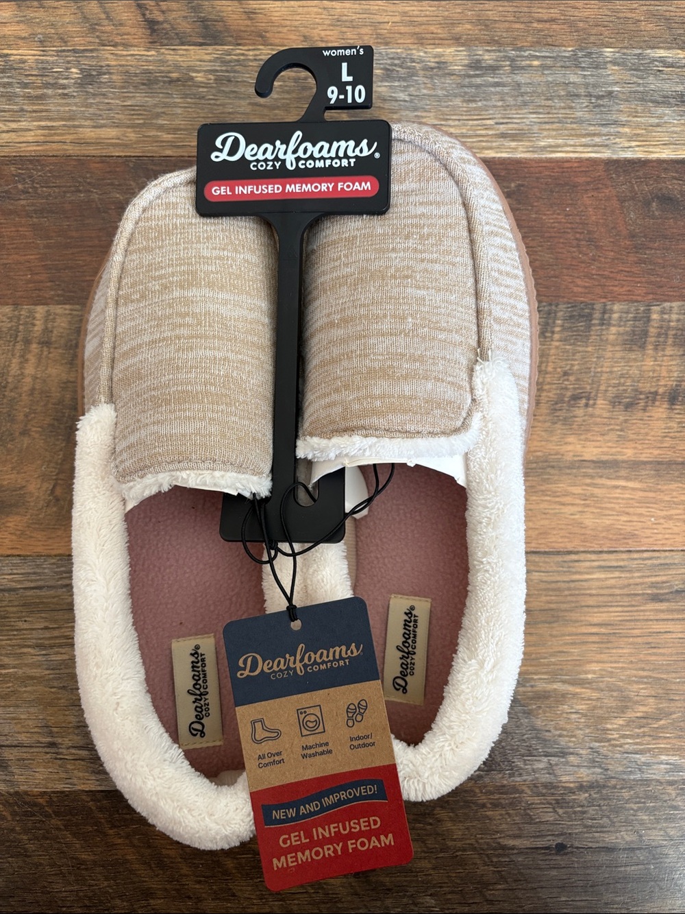 DEARFOAMS Beige Knit Slip-On Memory Foam Slippers
